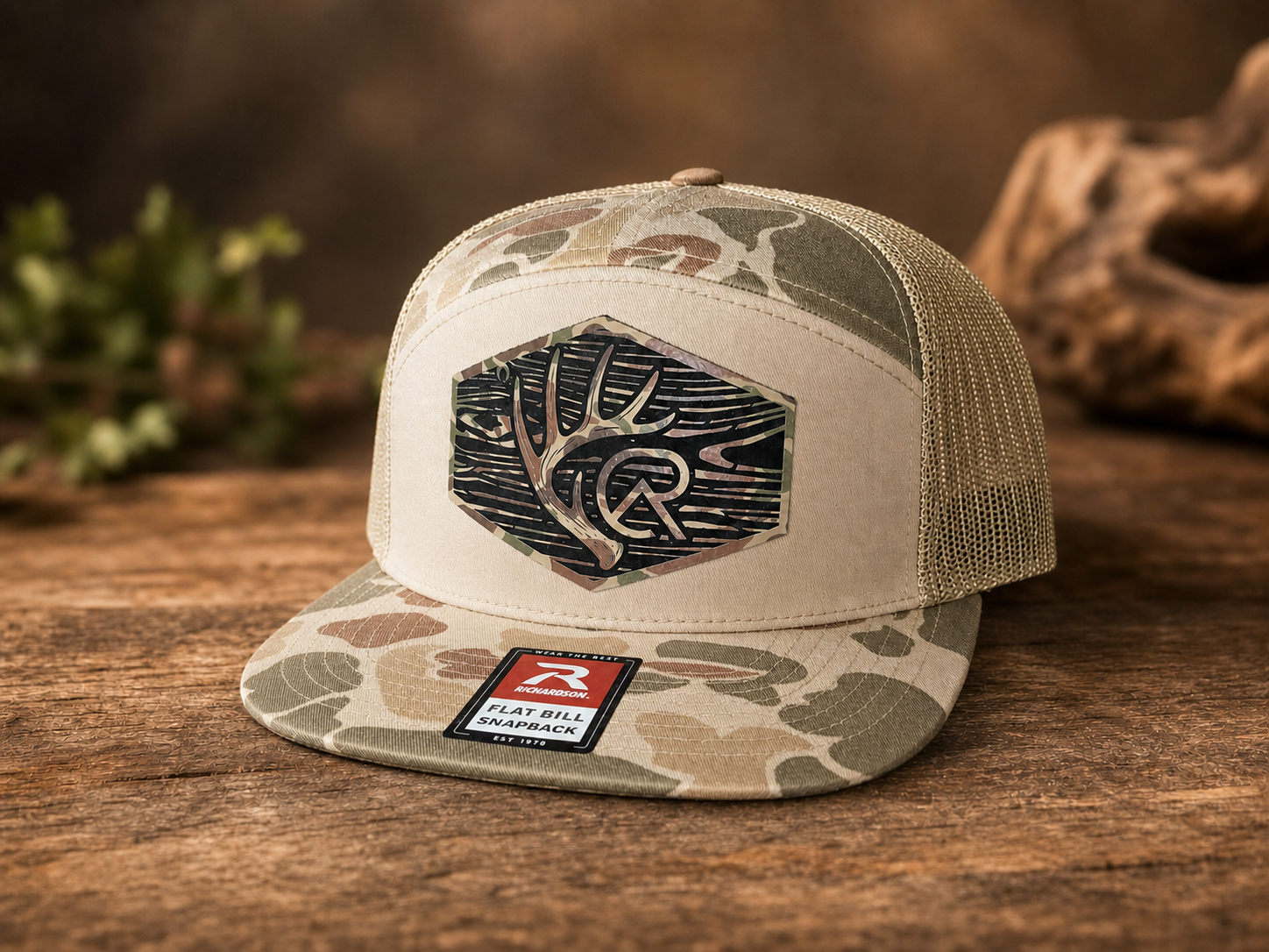 Cottonridge Outdoors light duck camo Richardson 7 panel wood grain deer antler hat