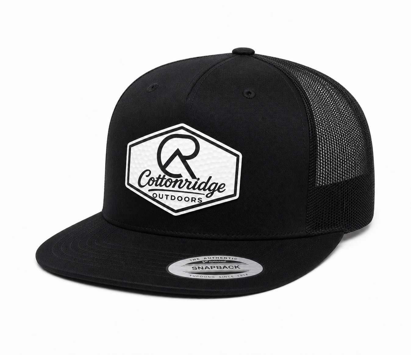 Cottonridge Outdoors black golf ball patch flat bill hat
