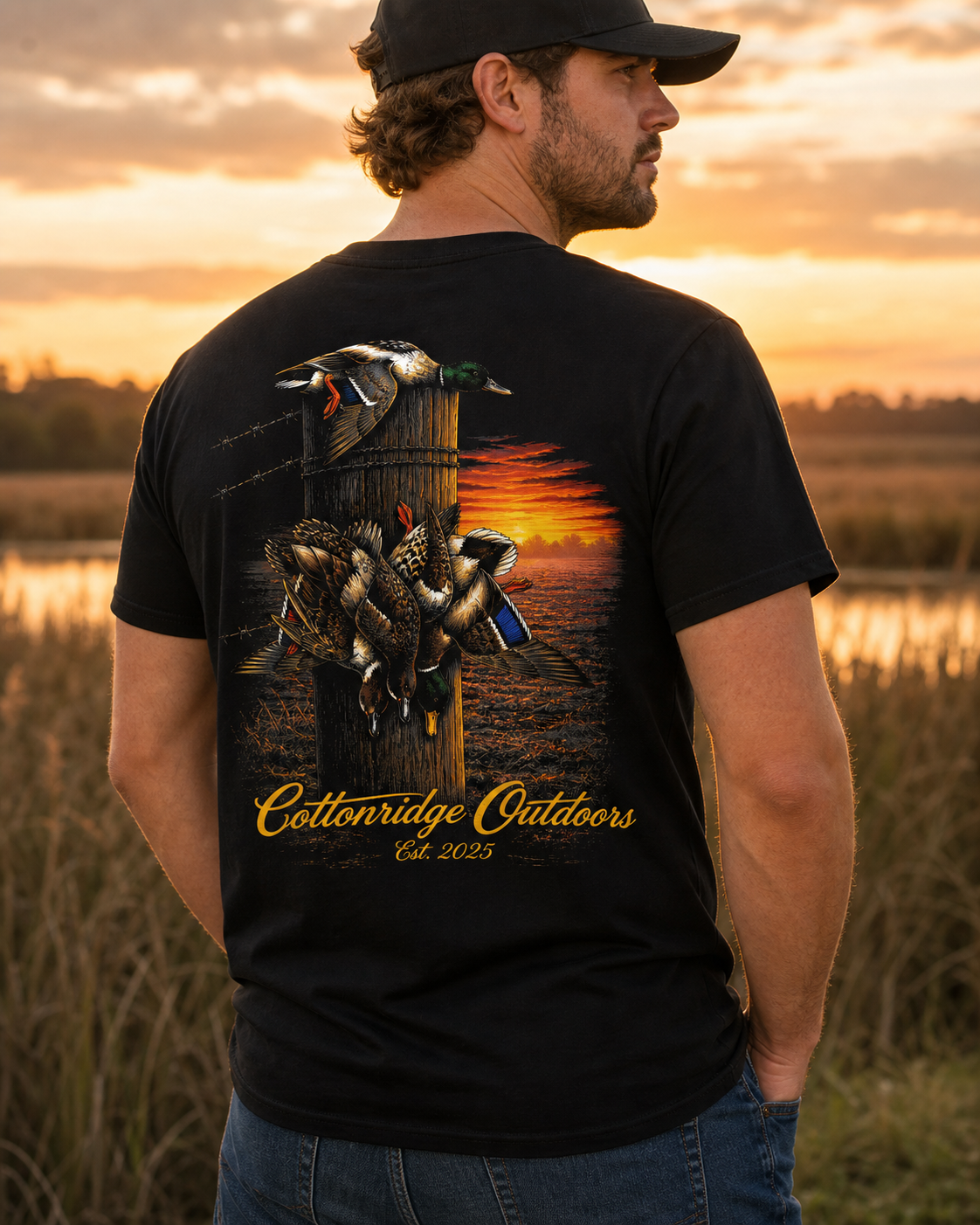 Cottonridge Outdoors ducks sunset black t-shirt
