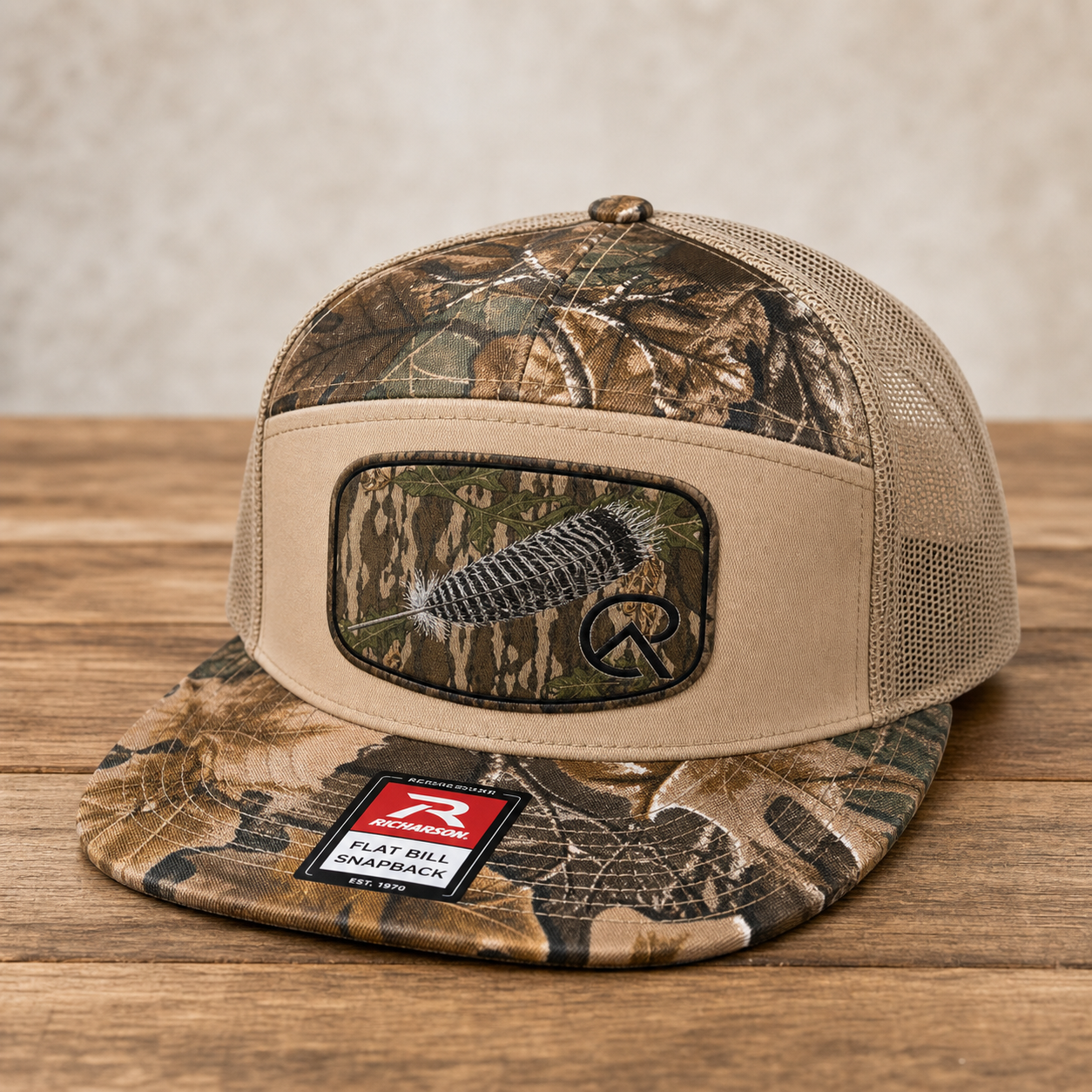 Cottonridge Outdoors feather camo flat bill hat