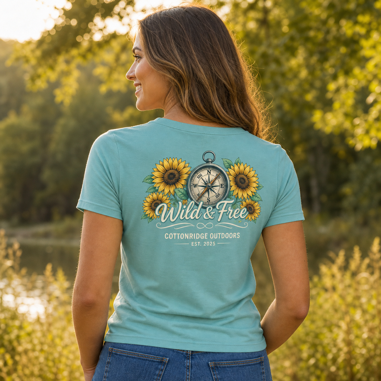 Cottonridge Outdoors Wild and Free seafoam t-shirt